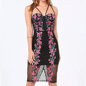 Dolce and Gabbana inspired Strappy bustier rose embroidered lace knee dress